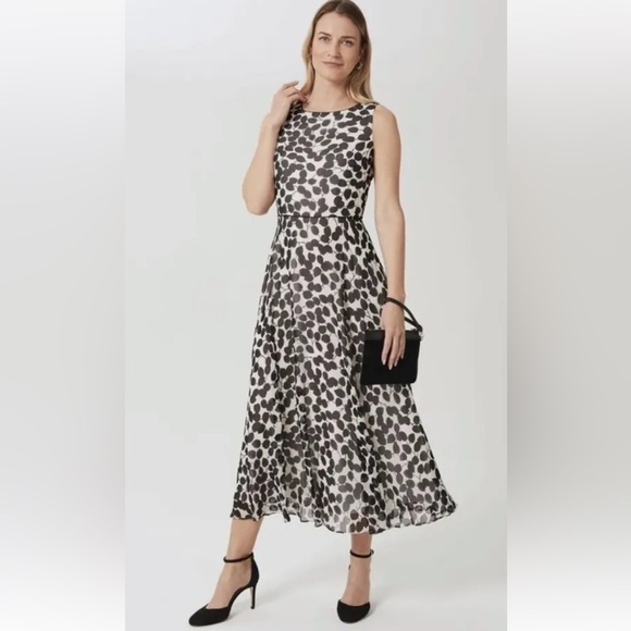 Hobbs London Carly Midi Dress Sleeveless Ivory/Black‎ Womens Size 4 (601) - Picture 1 of 7